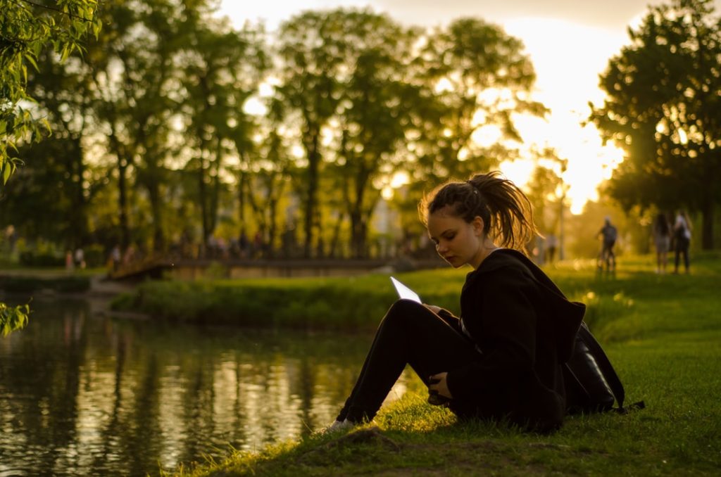 woman reading book