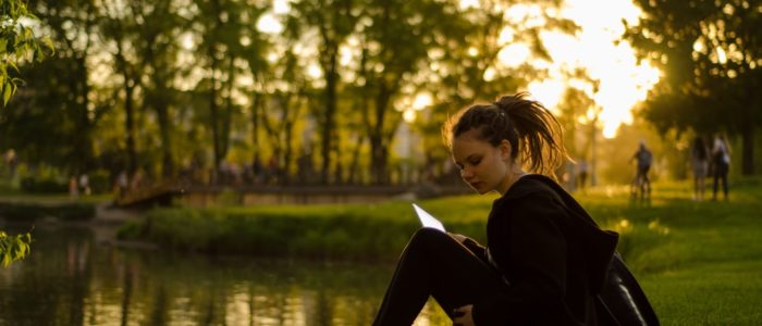 woman reading book